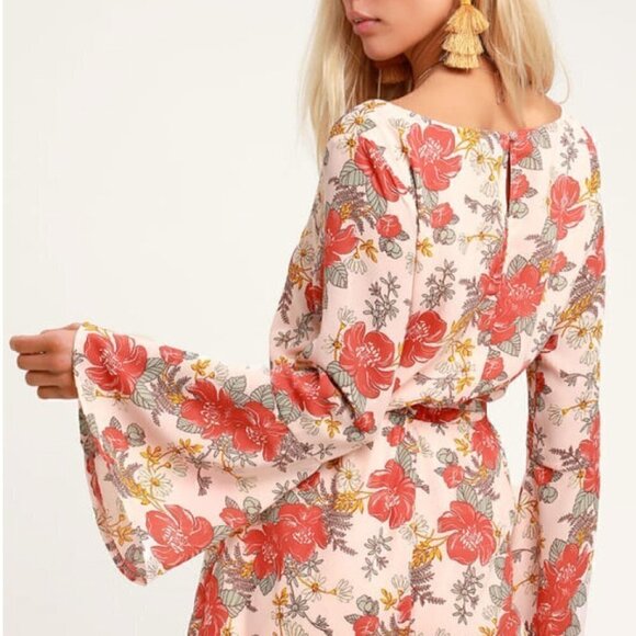 Lulus Always Thriving Blush Pink Floral Print Bell Sleeve Romper - Picture 3 of 10